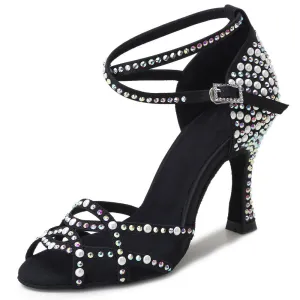 Rhinestone Dance Shoes Black Salsa Dance Shoes