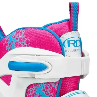 Roller Derby ION 7.2 Girl's Adjustable Inline Skate - White/Mint/Pink M