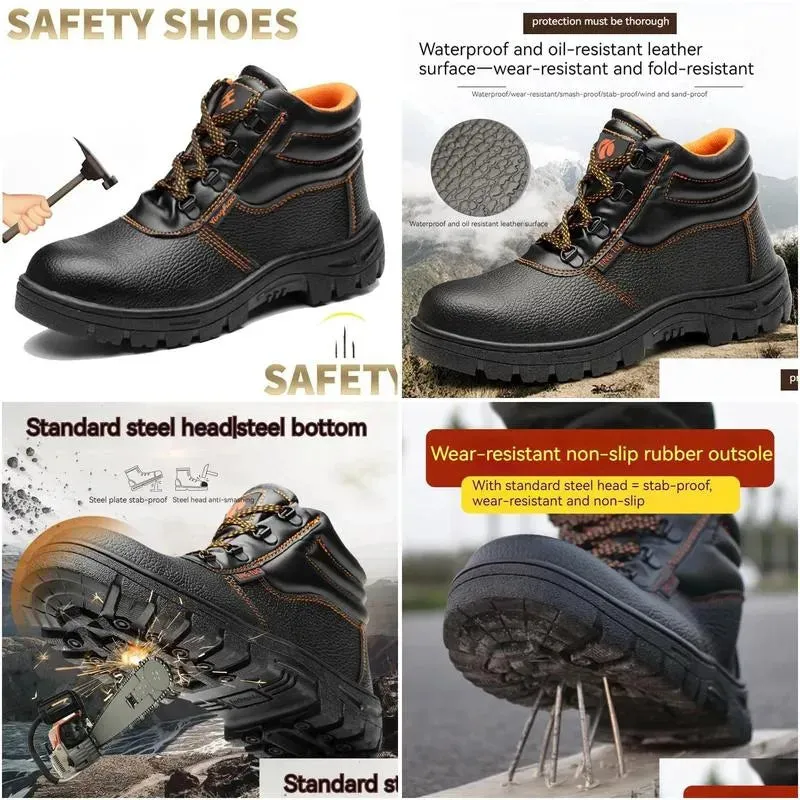 Safety Shoes Wear Resistant Mens Work Boots Shock-Absorbing Perforated Waterproof 240615 Drop Delivery Accessories Special Purpose Dhg5Z