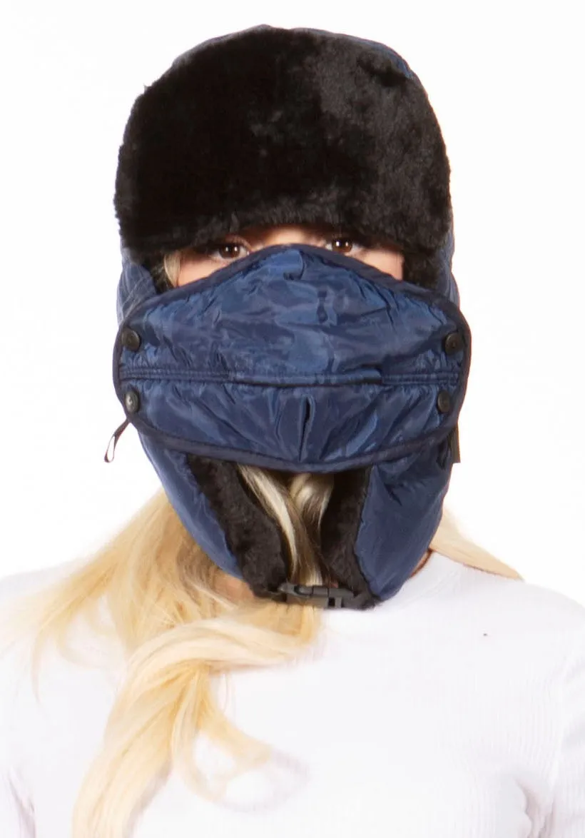 Sakkas Esty Adjustable Chin Buckle Faux Fur Lined Face Mask Unisex Trooper Hat