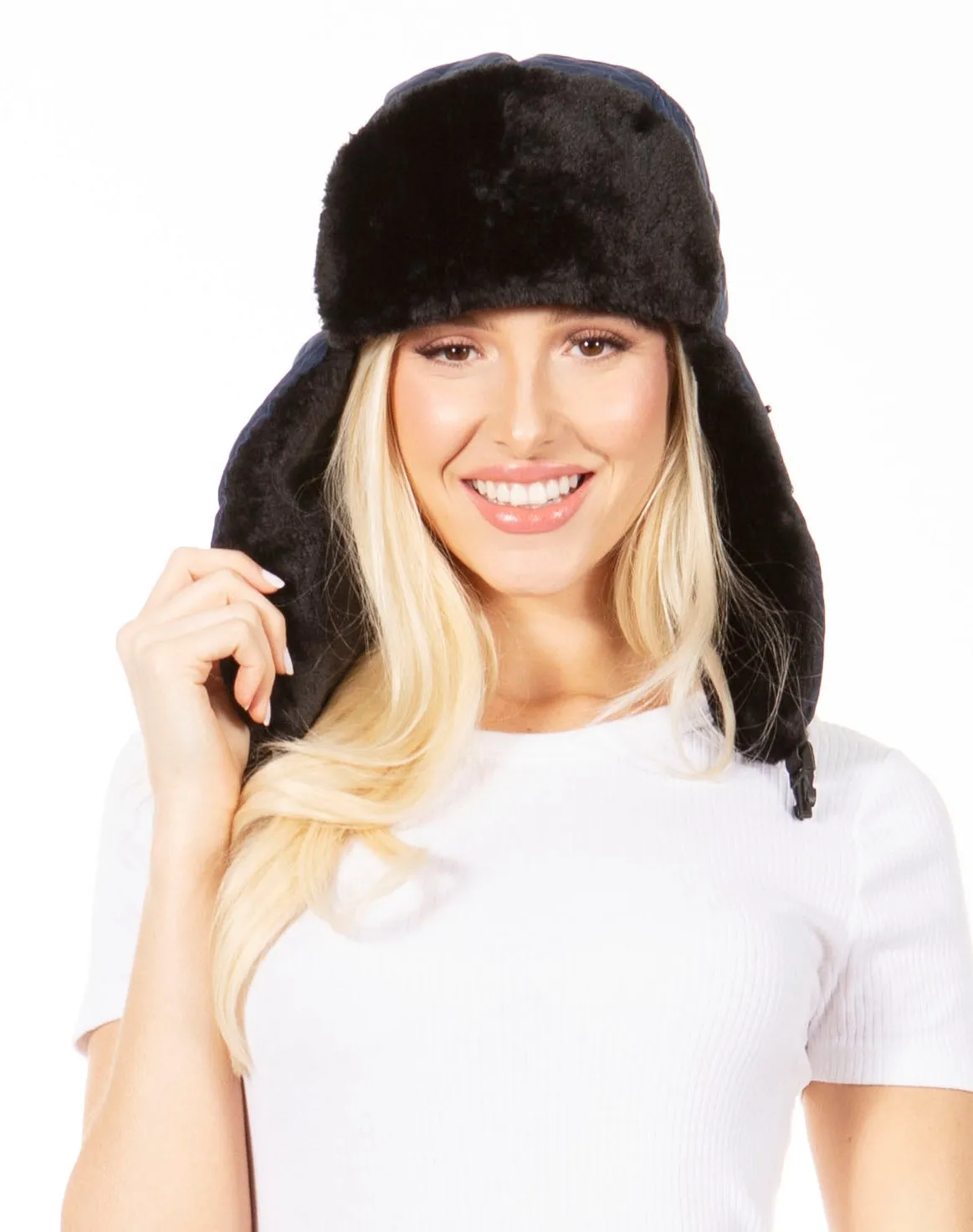 Sakkas Esty Adjustable Chin Buckle Faux Fur Lined Face Mask Unisex Trooper Hat