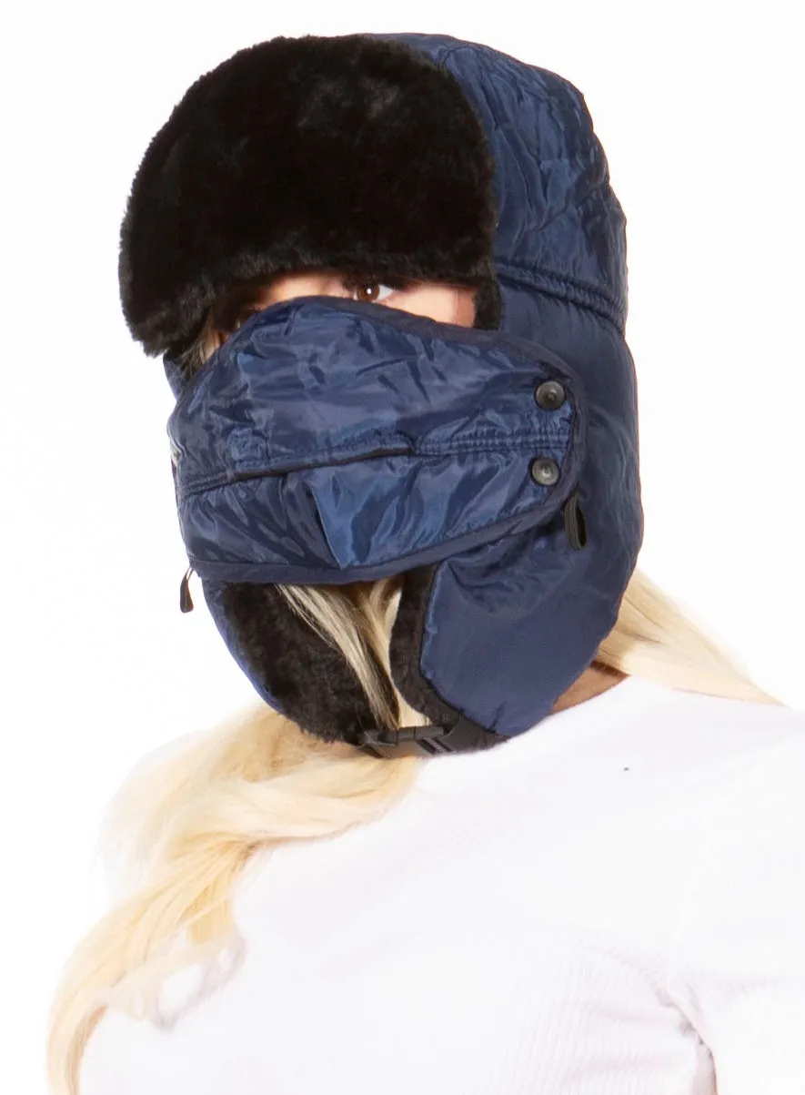 Sakkas Esty Adjustable Chin Buckle Faux Fur Lined Face Mask Unisex Trooper Hat