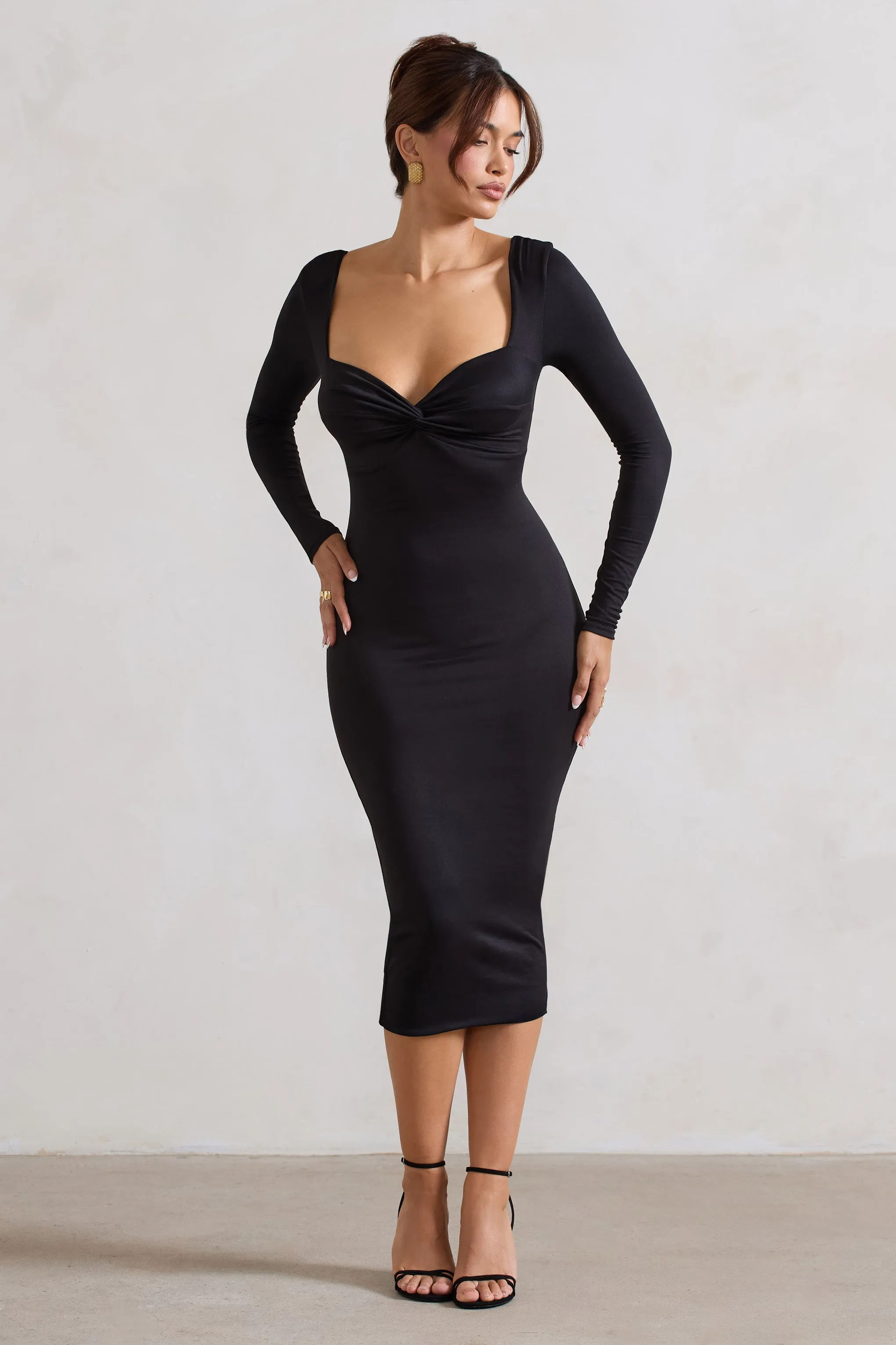 Sammy | Black Bodycon Sweetheart Midi Dress