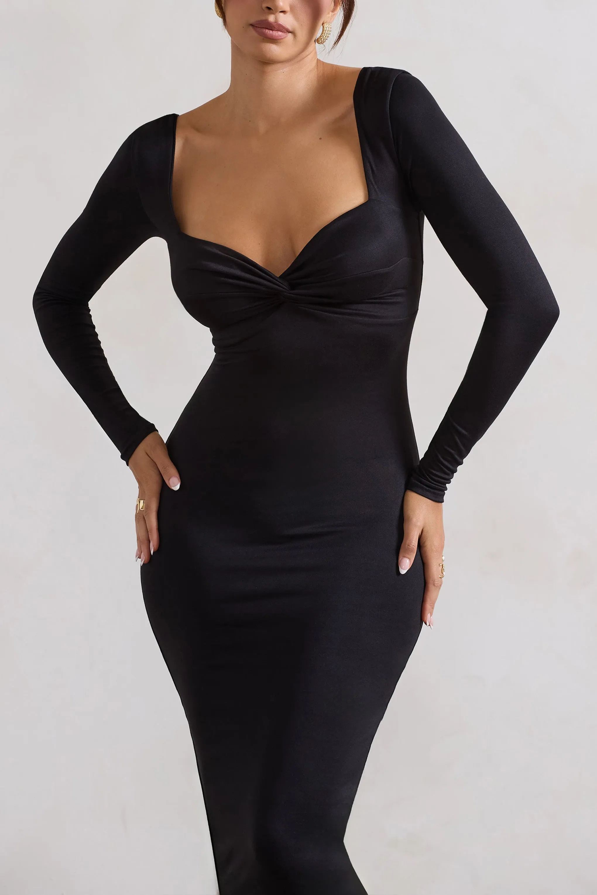 Sammy | Black Bodycon Sweetheart Midi Dress