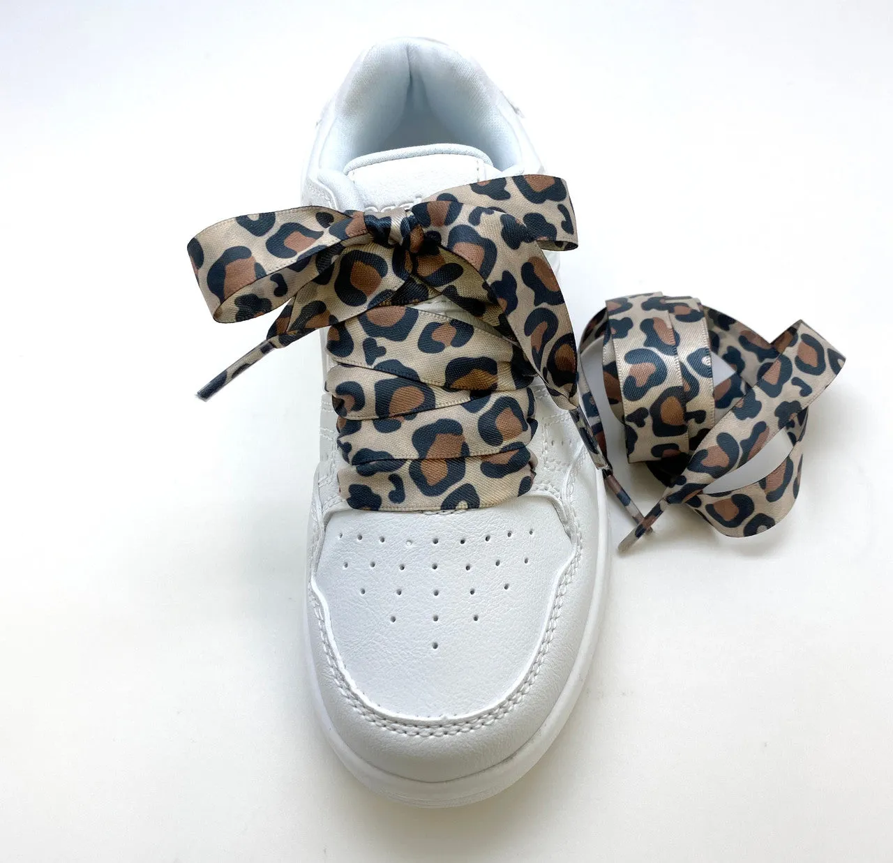 Satin Shoelaces leopard print ideal for hip hop dance, dance team, sneaker junkie, cheerleading, wedding, prom in 36" and 44" lengths