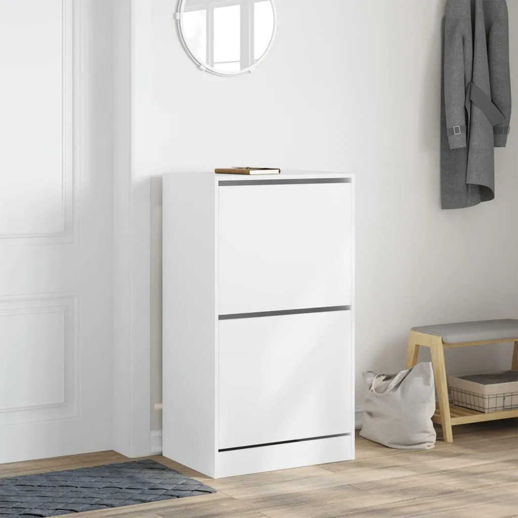 Shoe Cabinet with 2 Flip-Drawers White 60x42x108 cm