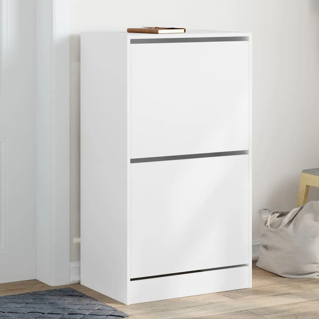 Shoe Cabinet with 2 Flip-Drawers White 60x42x108 cm