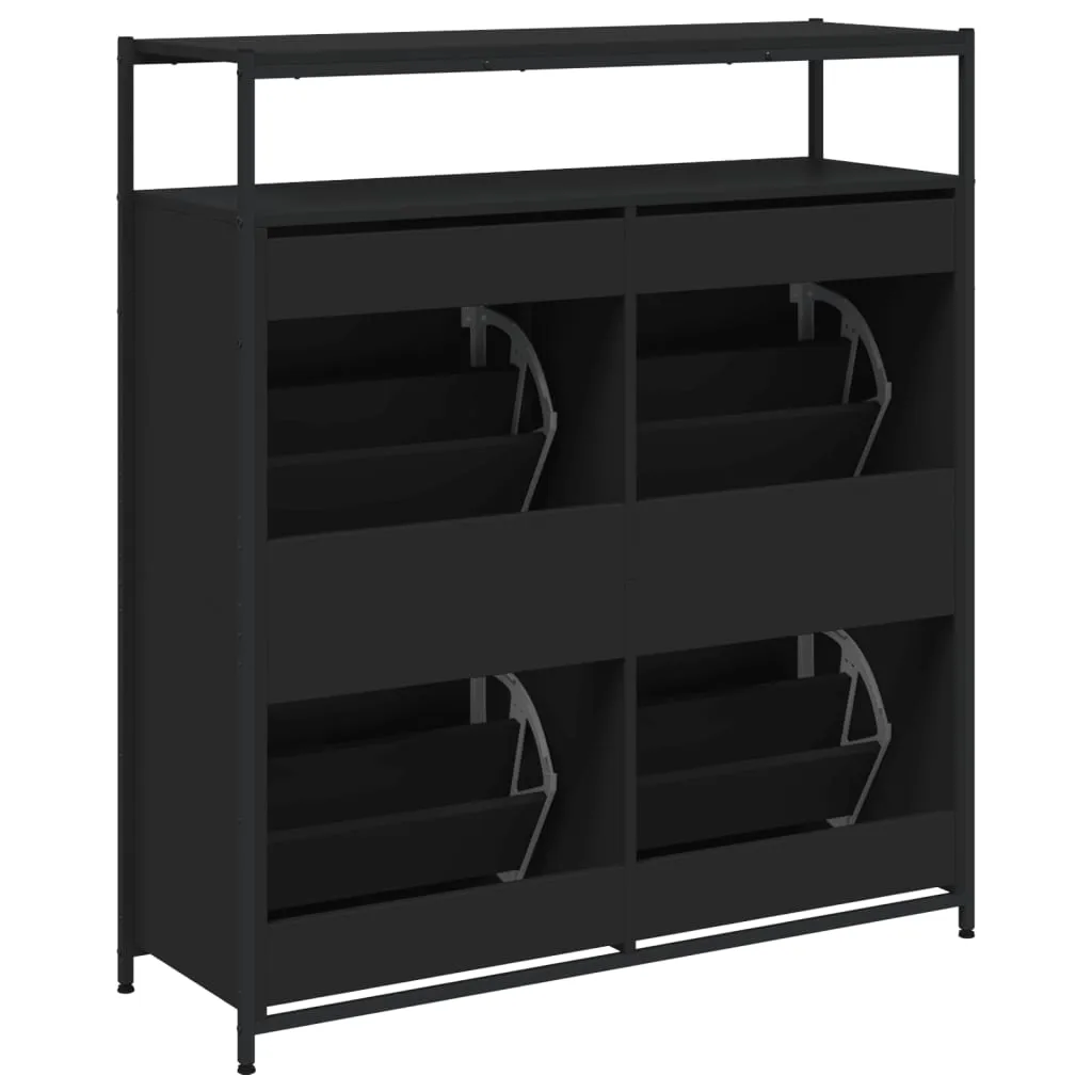 Shoe Cabinet with 4 Flip-Drawers Black 100x34x112 cm