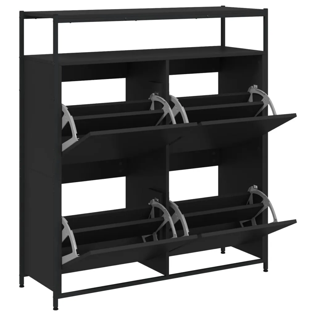 Shoe Cabinet with 4 Flip-Drawers Black 100x34x112 cm