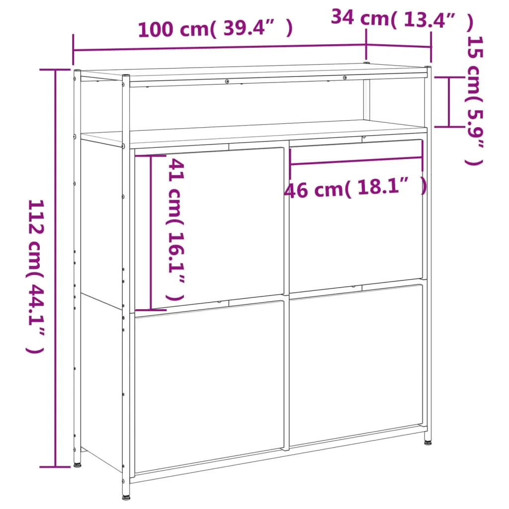 Shoe Cabinet with 4 Flip-Drawers Black 100x34x112 cm