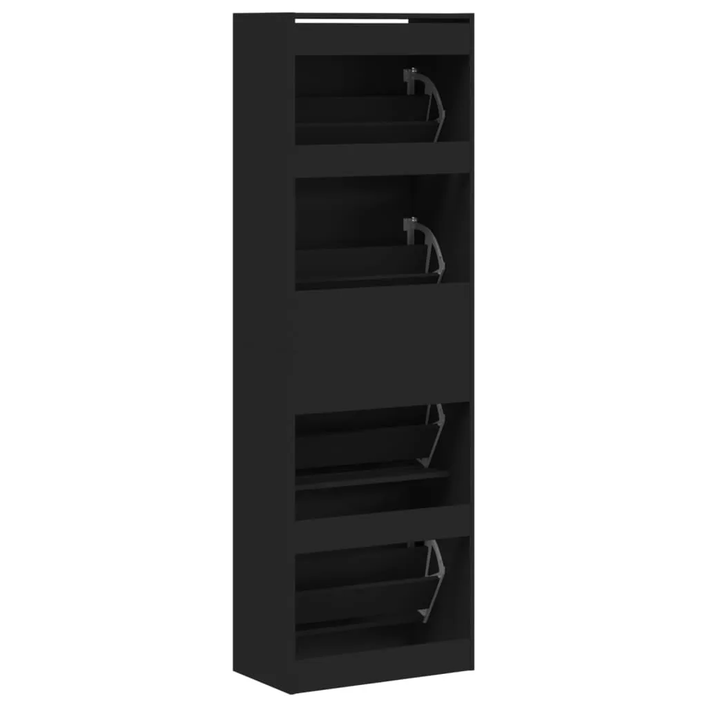 Shoe Cabinet with 4 Flip-Drawers Black 60x34x187.5 cm