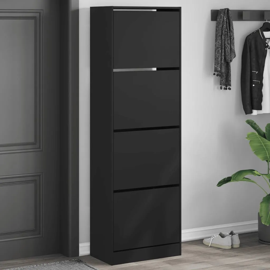 Shoe Cabinet with 4 Flip-Drawers Black 60x34x187.5 cm