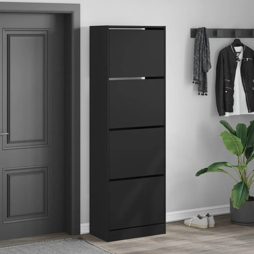 Shoe Cabinet with 4 Flip-Drawers Black 60x34x187.5 cm