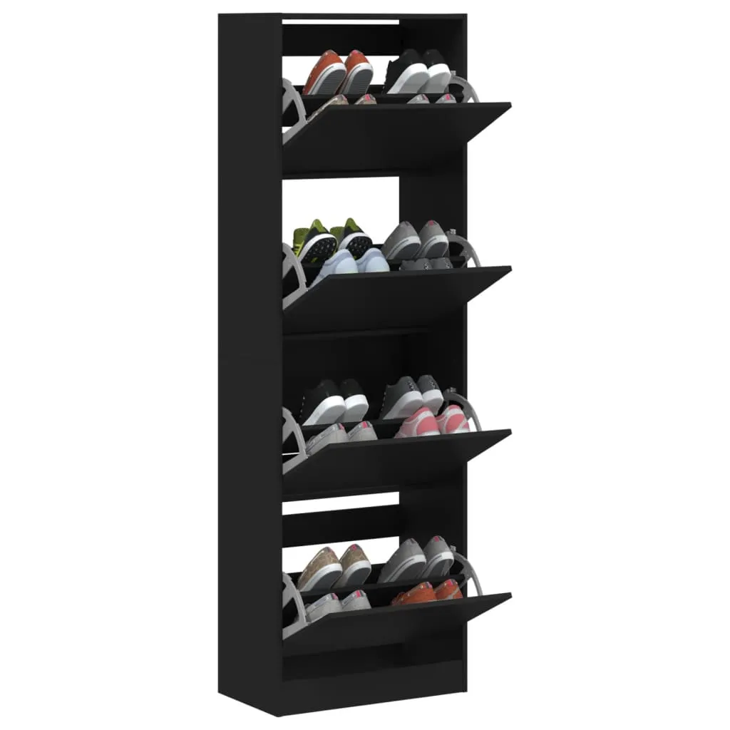 Shoe Cabinet with 4 Flip-Drawers Black 60x34x187.5 cm