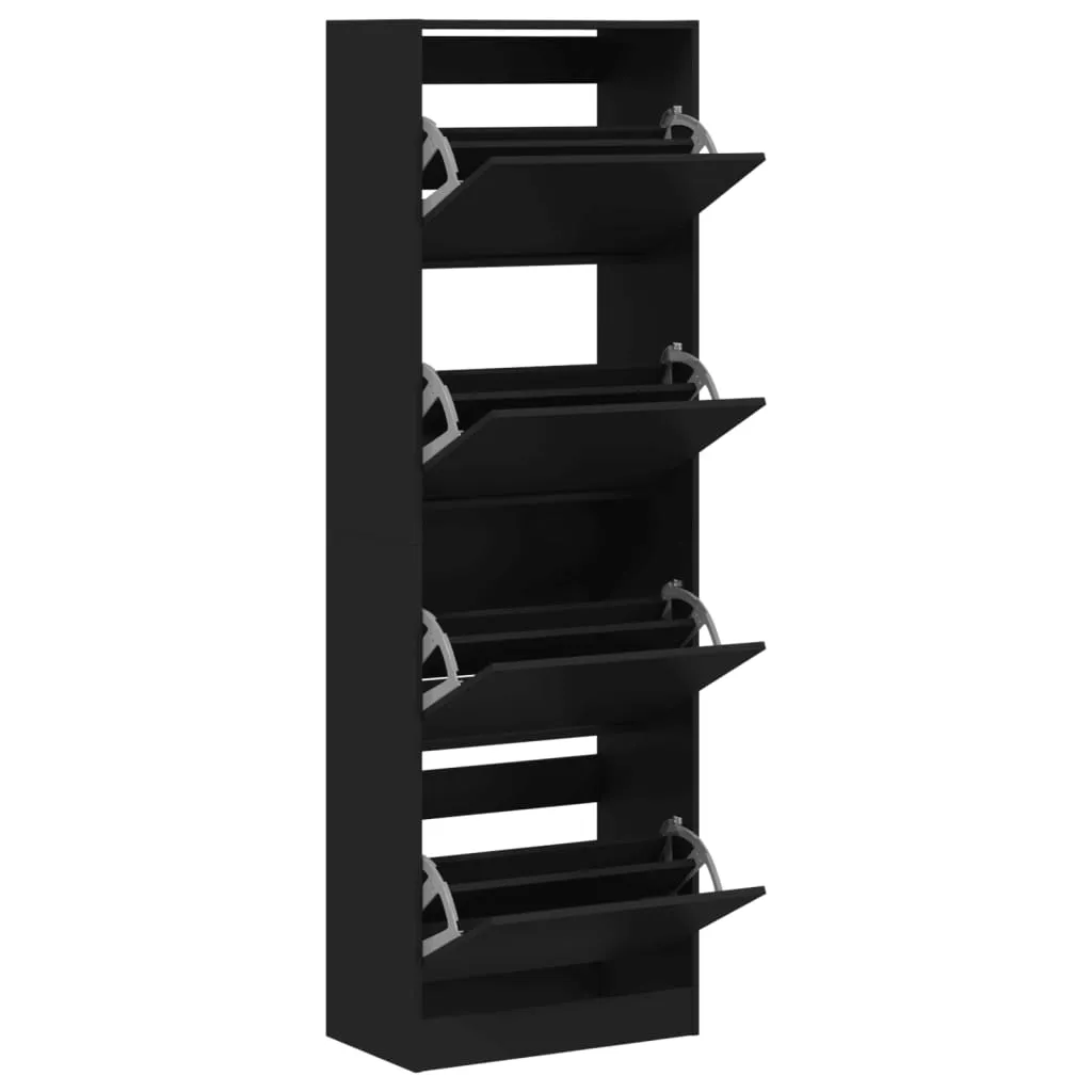 Shoe Cabinet with 4 Flip-Drawers Black 60x34x187.5 cm