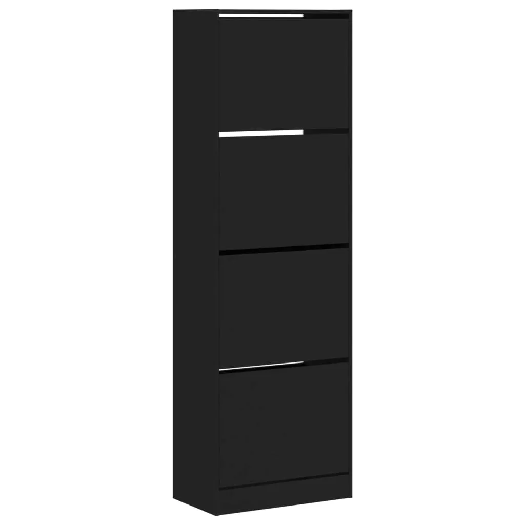 Shoe Cabinet with 4 Flip-Drawers Black 60x34x187.5 cm