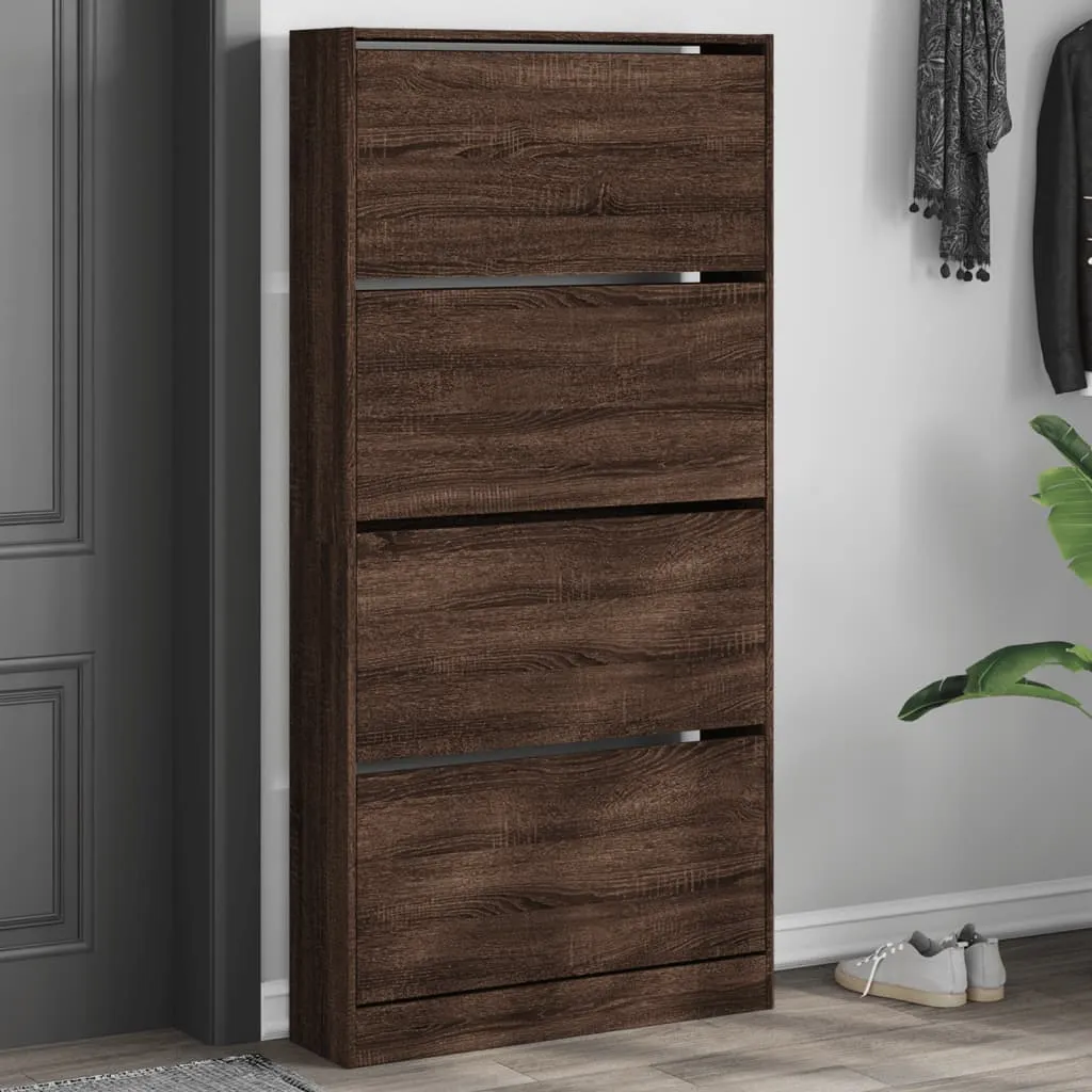 Shoe Cabinet with 4 Flip-Drawers Brown Oak 80x21x163.5 cm