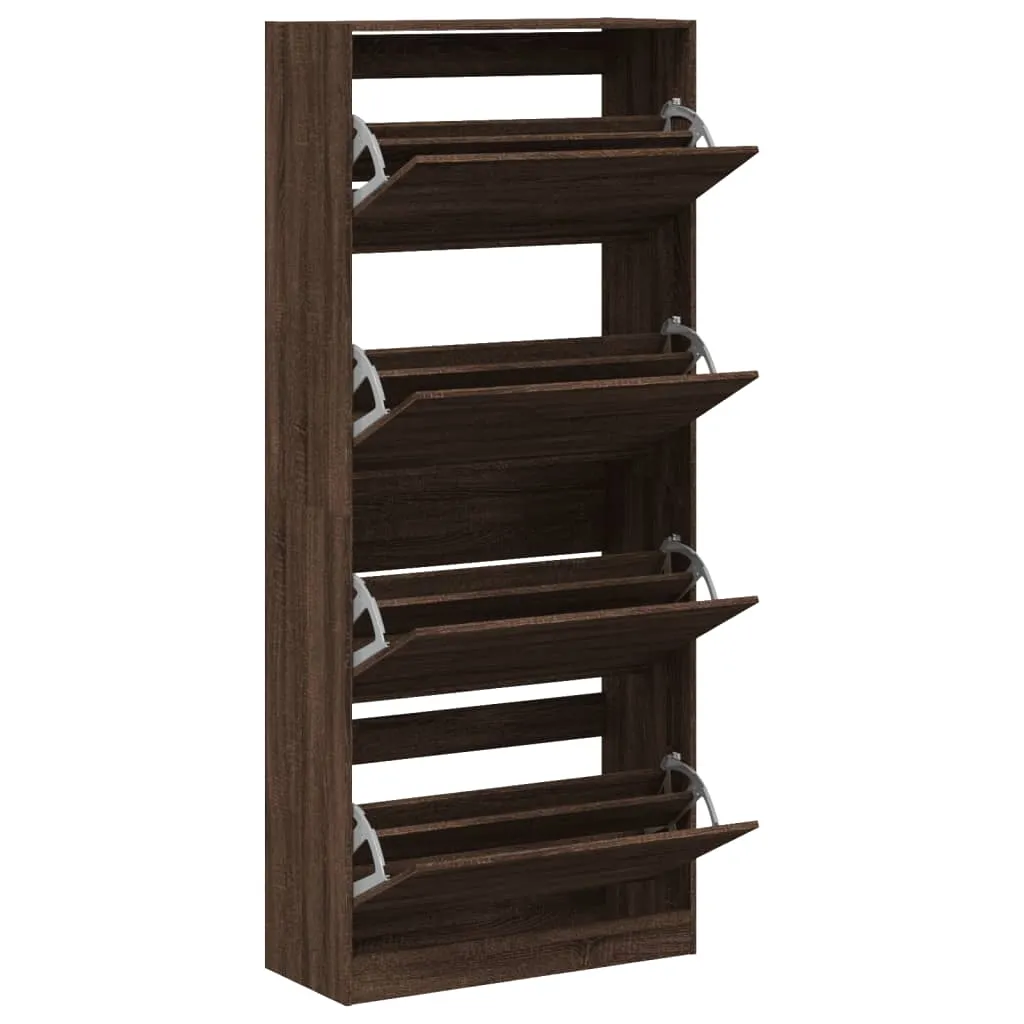 Shoe Cabinet with 4 Flip-Drawers Brown Oak 80x34x187.5 cm