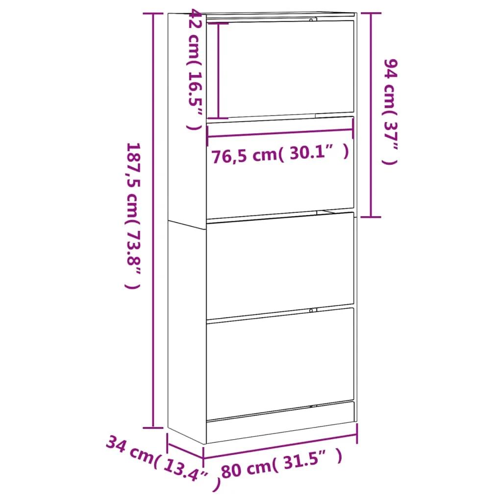 Shoe Cabinet with 4 Flip-Drawers Brown Oak 80x34x187.5 cm