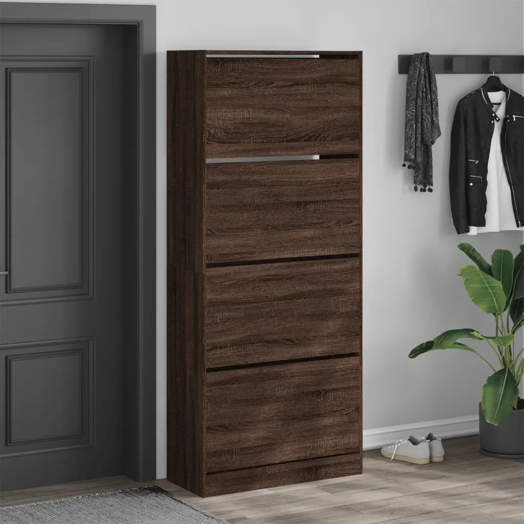 Shoe Cabinet with 4 Flip-Drawers Brown Oak 80x34x187.5 cm