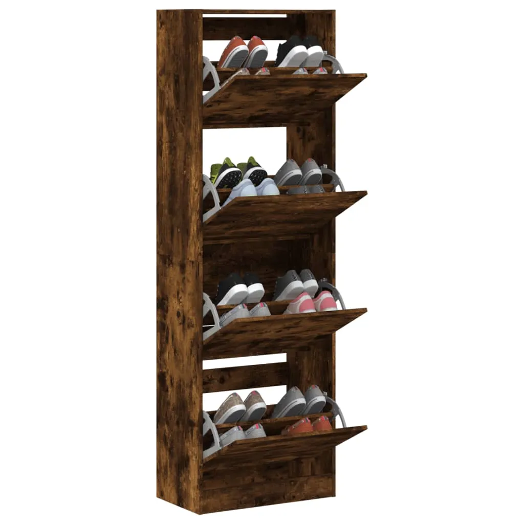 Shoe Cabinet with 4 Flip-Drawers Smoked Oak 60x34x187.5 cm