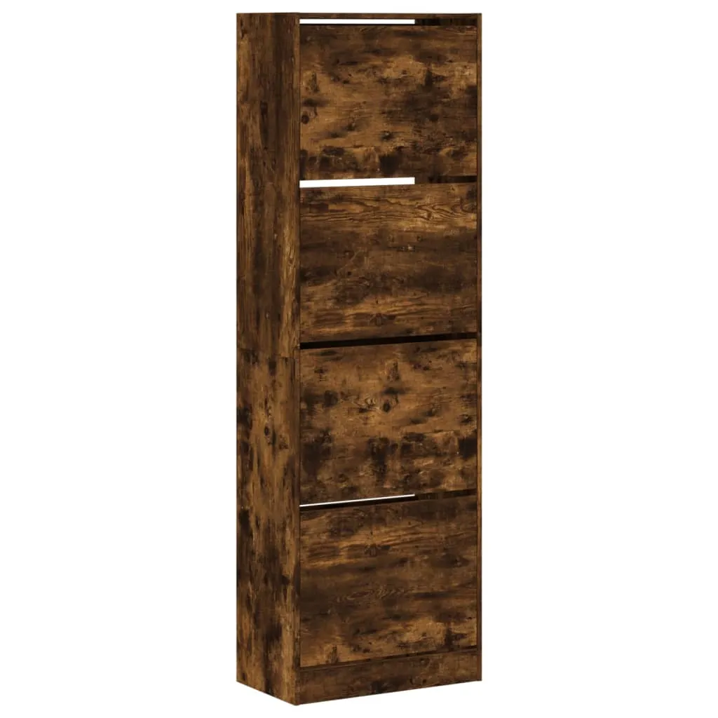 Shoe Cabinet with 4 Flip-Drawers Smoked Oak 60x34x187.5 cm