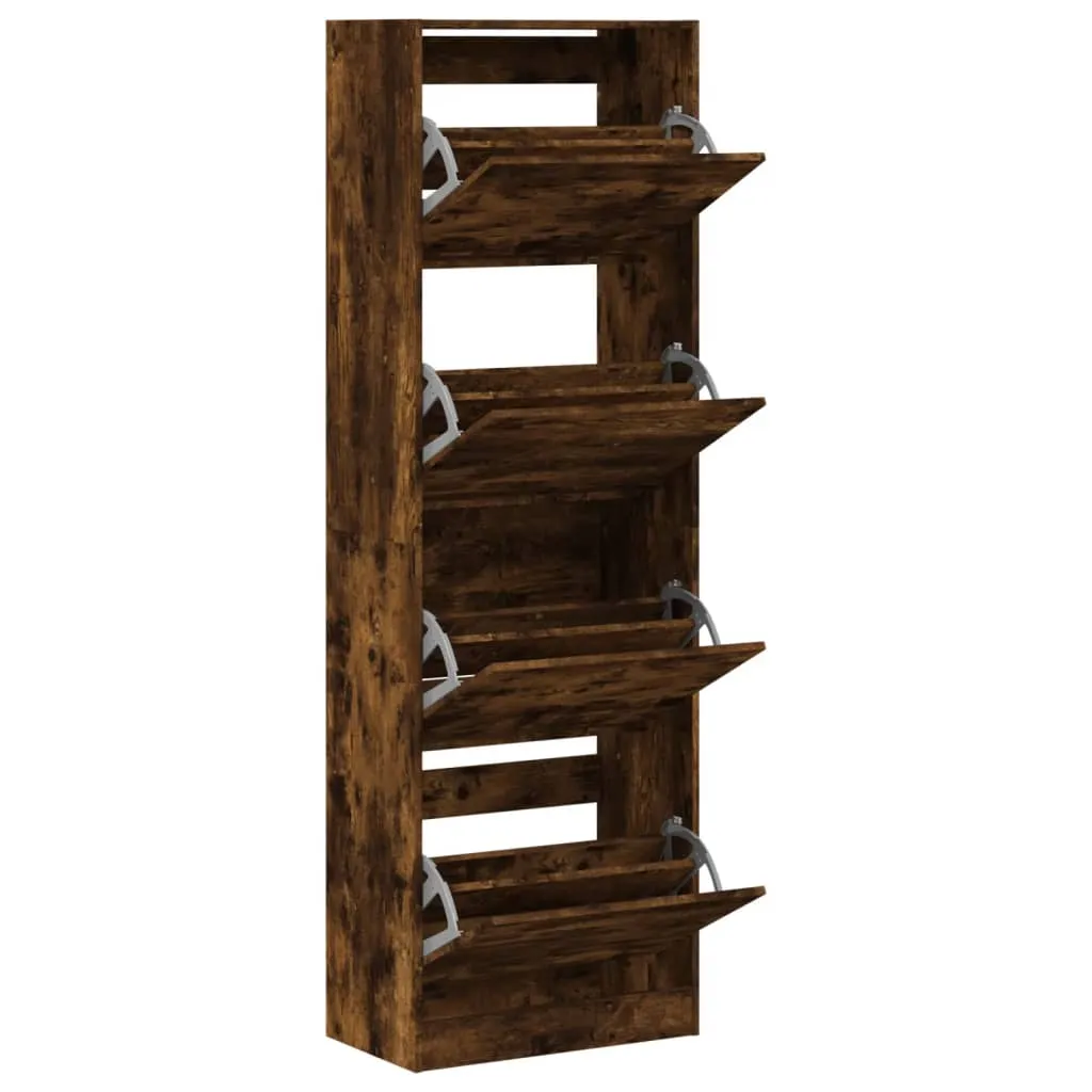 Shoe Cabinet with 4 Flip-Drawers Smoked Oak 60x34x187.5 cm