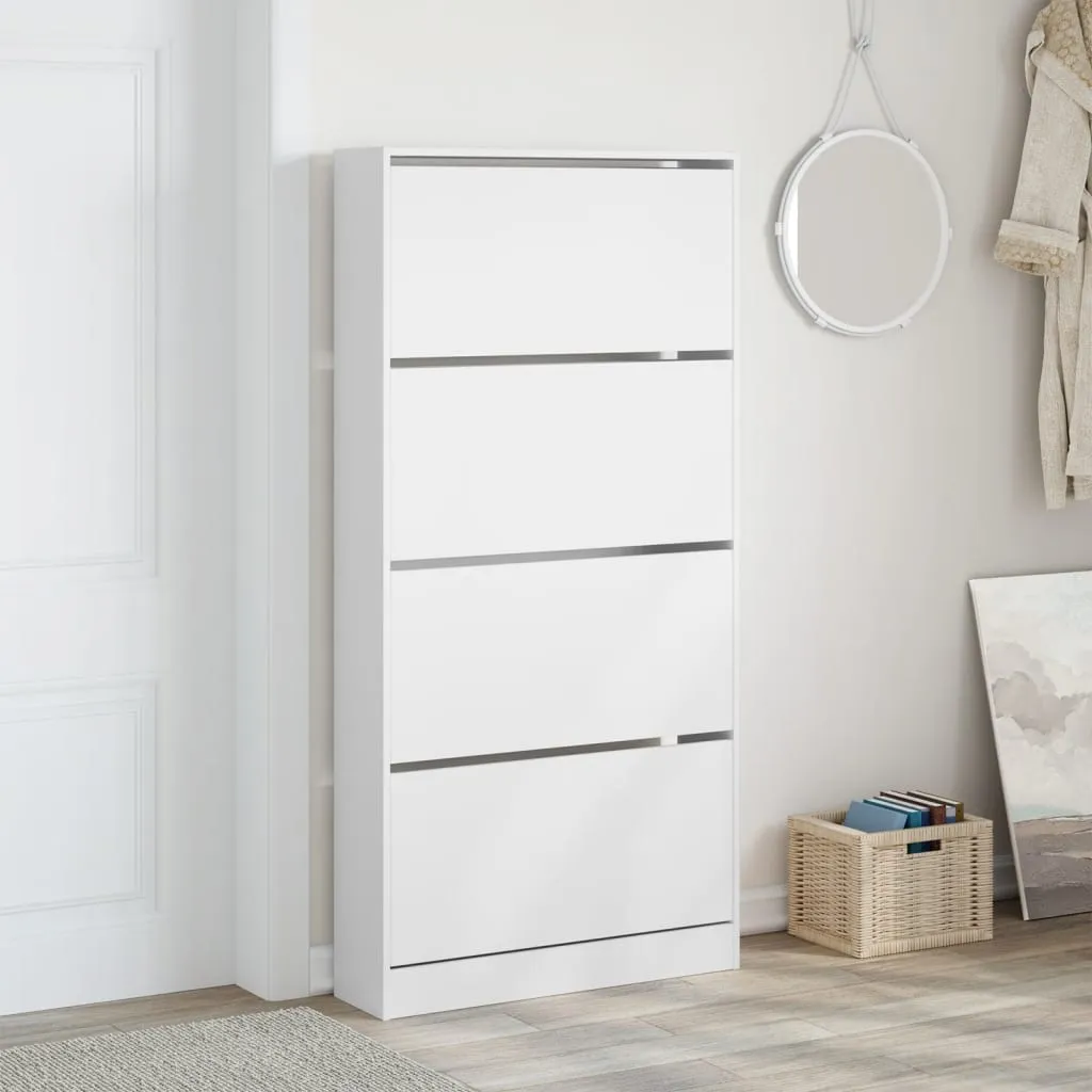 Shoe Cabinet with 4 Flip-Drawers White 80x21x163.5 cm