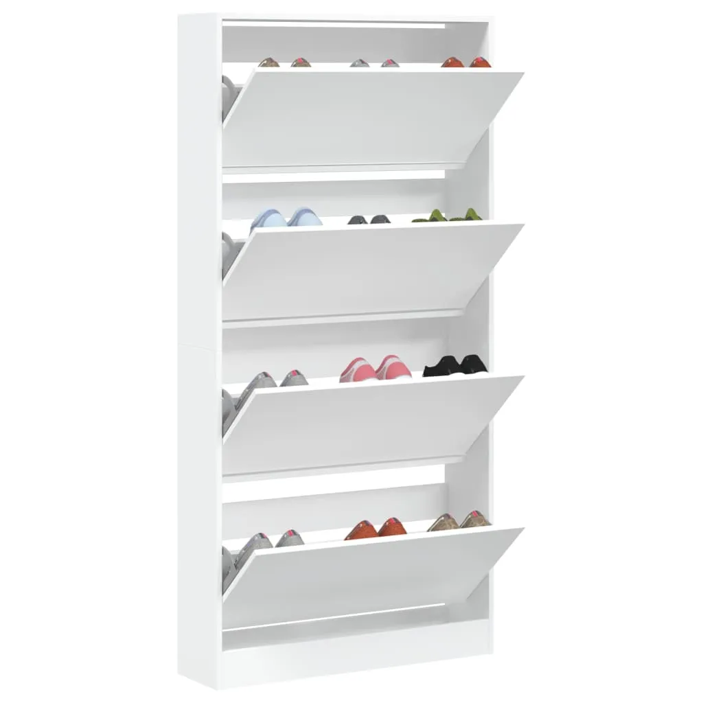 Shoe Cabinet with 4 Flip-Drawers White 80x21x163.5 cm