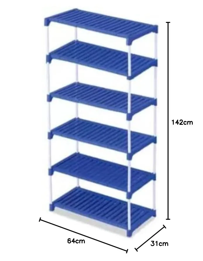 Shree 6 Shelf Shoe Rack(Blue & White), Sturdy, Kitchen Storage, Shoe Stand, Metal, Plastic, Multipurpose use, Space-Saving, Shoe Organizer, Rover Rack, Shoe Storage, Shoe Rack