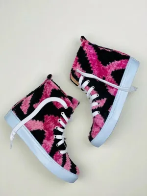 Silk Velvet Electric Pink & Jet Black High Tops