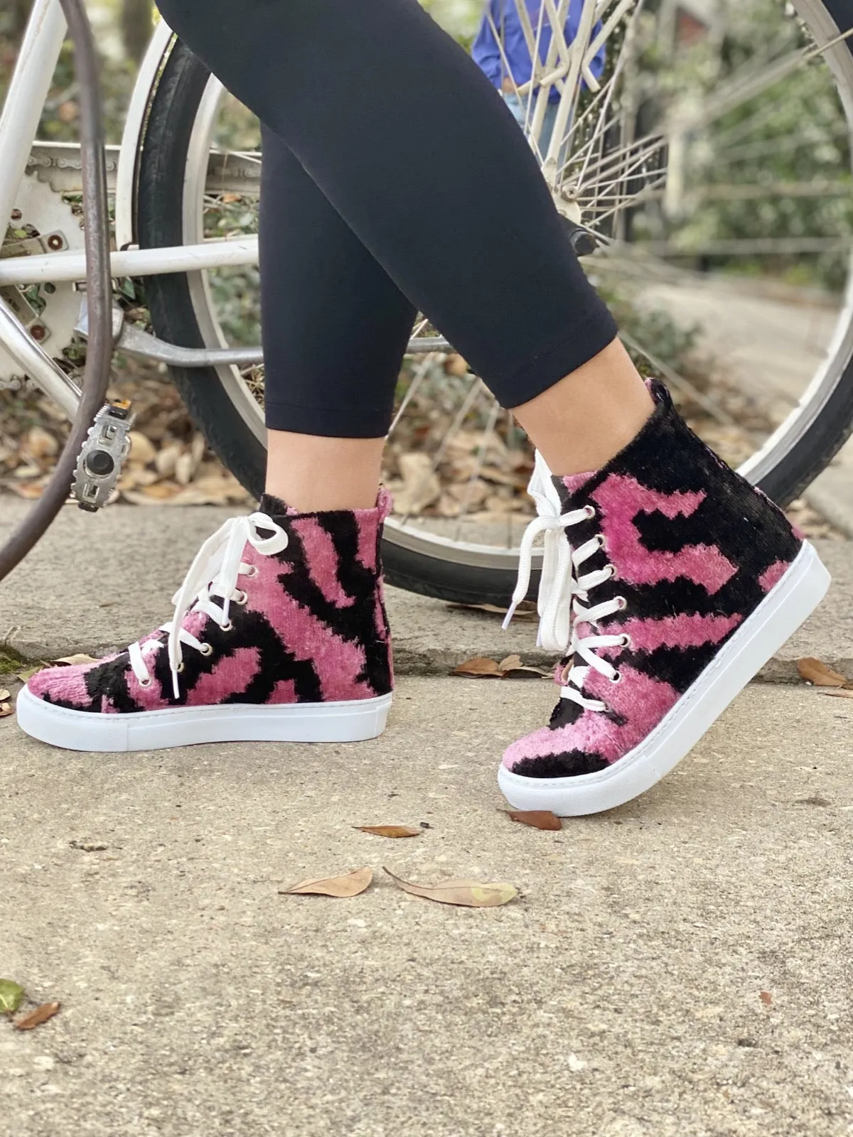 Silk Velvet Electric Pink & Jet Black High Tops