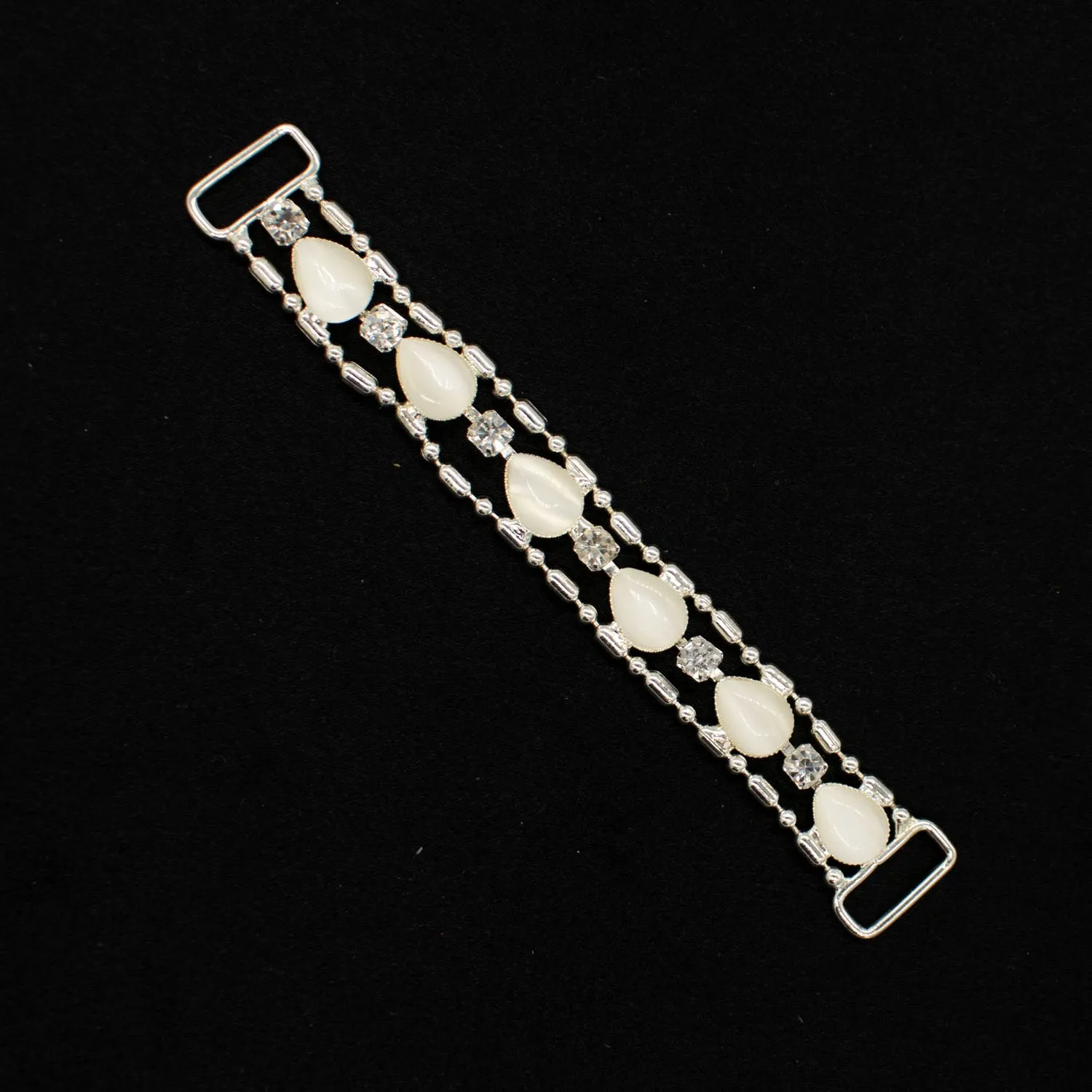 Silver Diamante Stone Trim Metal Buckle Strap