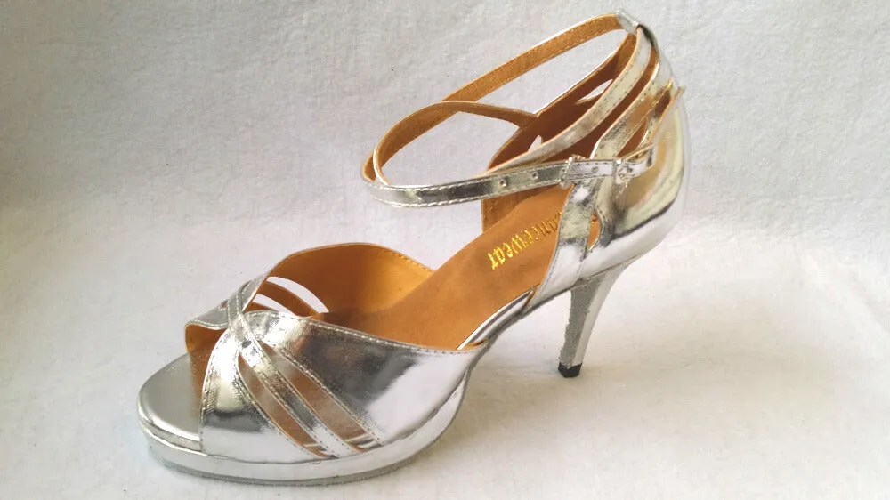 Silver Leather Samba Platform Dance Heels