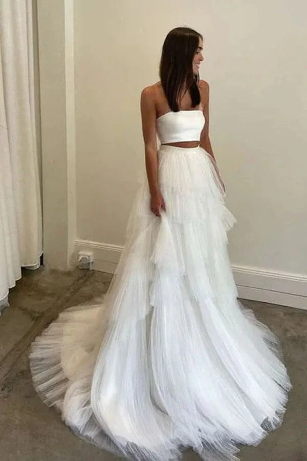 Simple Two Piece Wedding Dress Country Wedding Dress With Layered WD715