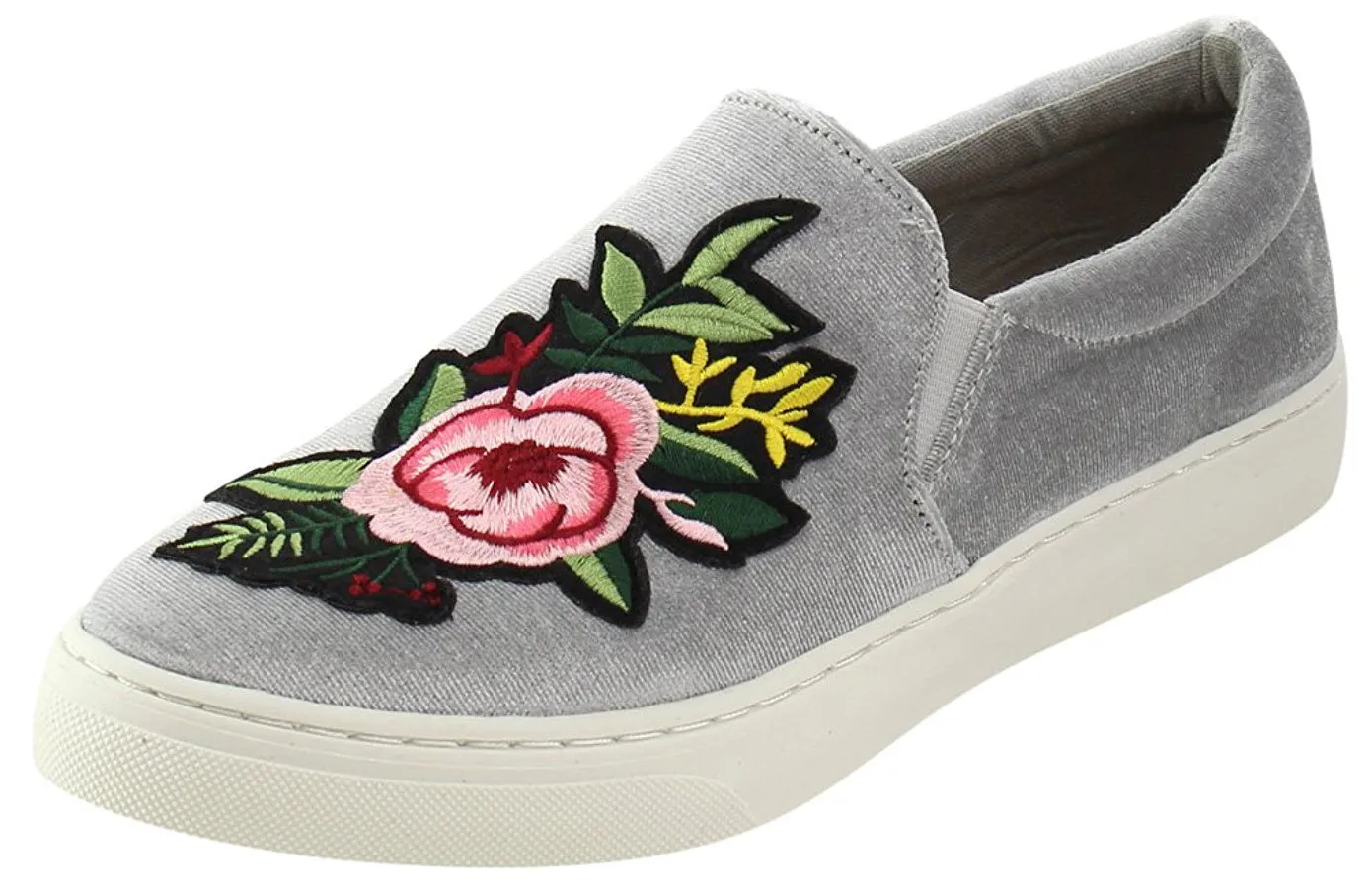 Soda Women's Velvet Embroidered Floral Slip On Fashion Sneaker