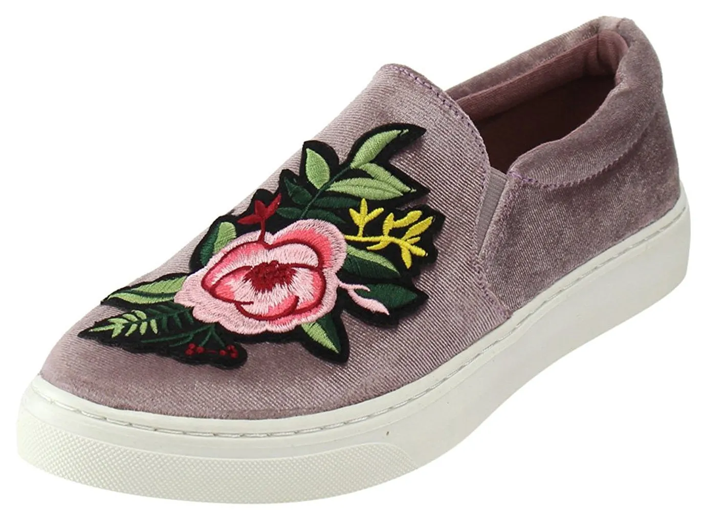 Soda Women's Velvet Embroidered Floral Slip On Fashion Sneaker