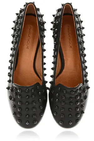 SPIKES Black Leather Slipper Shoes