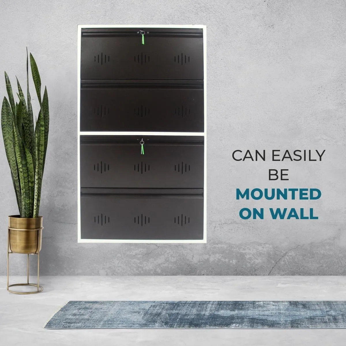 StayHappy 4-Door 30" Wide Wall-Mounted and Freestanding Metal Shoe Rack Cabinet | 2   2 Door Configuration with Separate Key Locks | Thick Metal Layer | Powder-Coated Steel | Crafted in Bharat