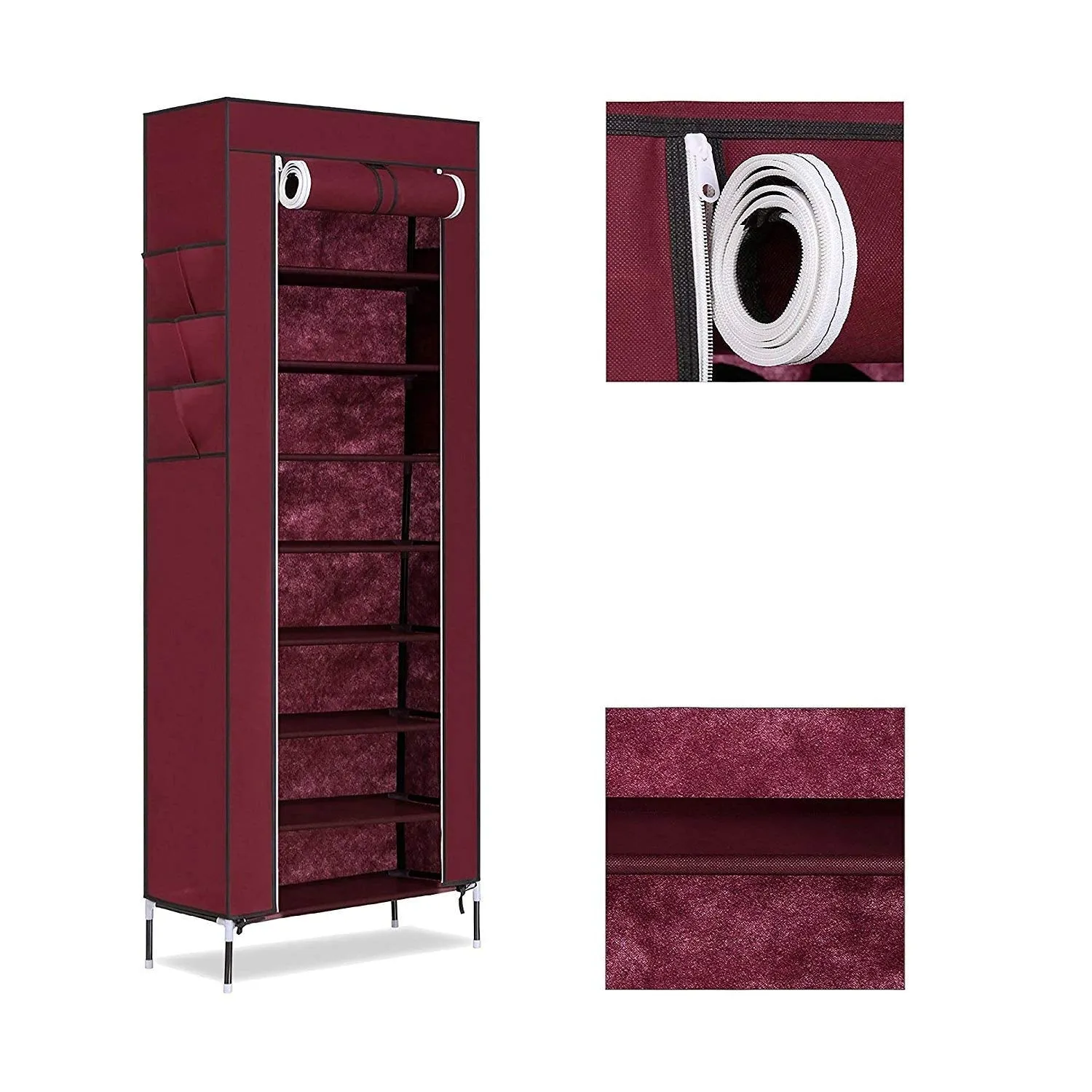 Styleys Shoe Rack/Multipurpose Storage Rack with Dustproof Cover (Iron Pipes, Non Woven Fabric, Plastic Connector) (Wine Red, 9 Layer)