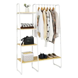 Tangkula Metal Garment Rack, Free Standing Closet Storage Organizer w/ 5 Shelves & Hanging Bar