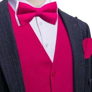 Ties2you Dress Vest Deep Pink Solid V-Neck Waistcoat Mens Suede Leather Vest Bow Tie Set