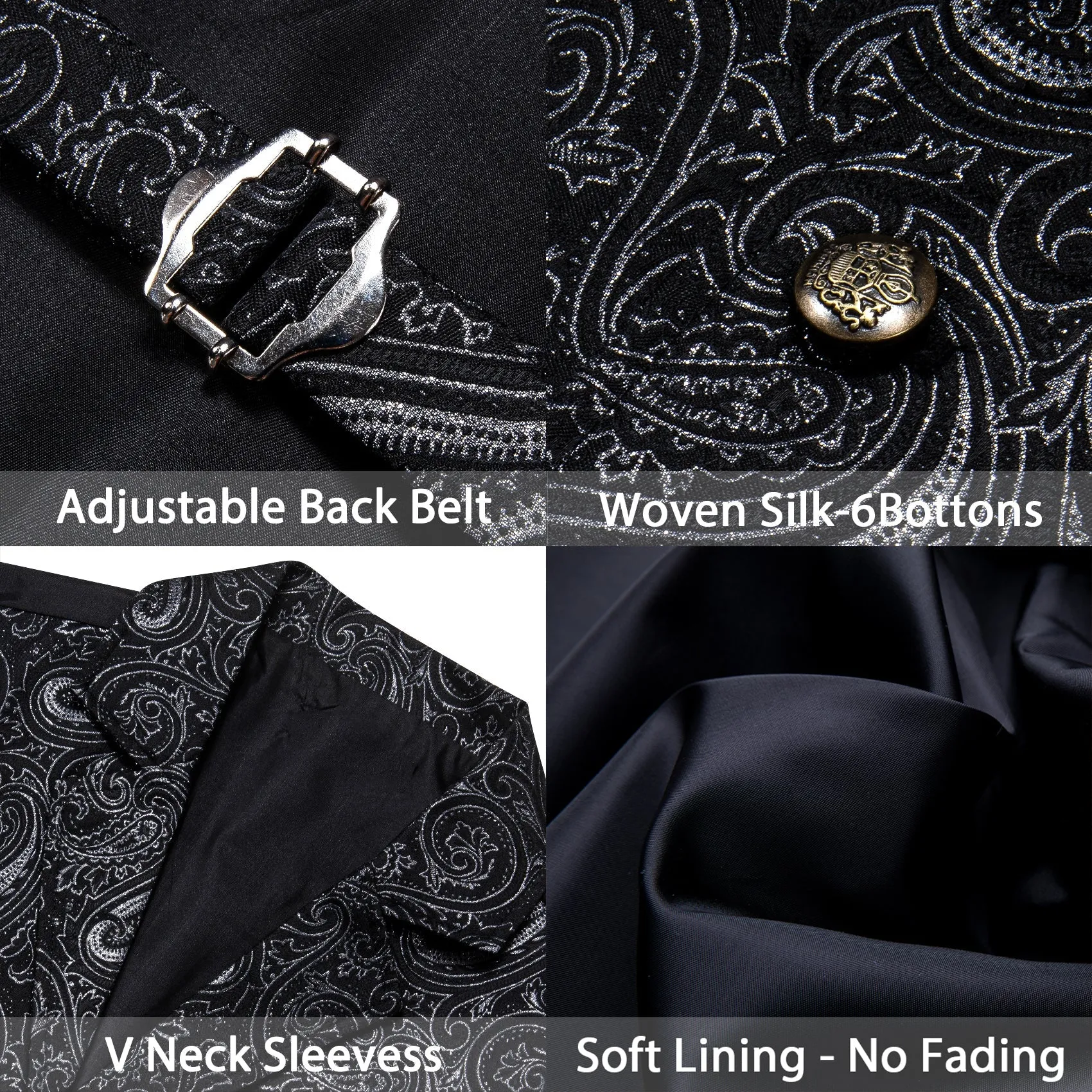 Ties2you Men's Vest Black White Paisley Jacquard Notched Collar Victorian Suit Vest