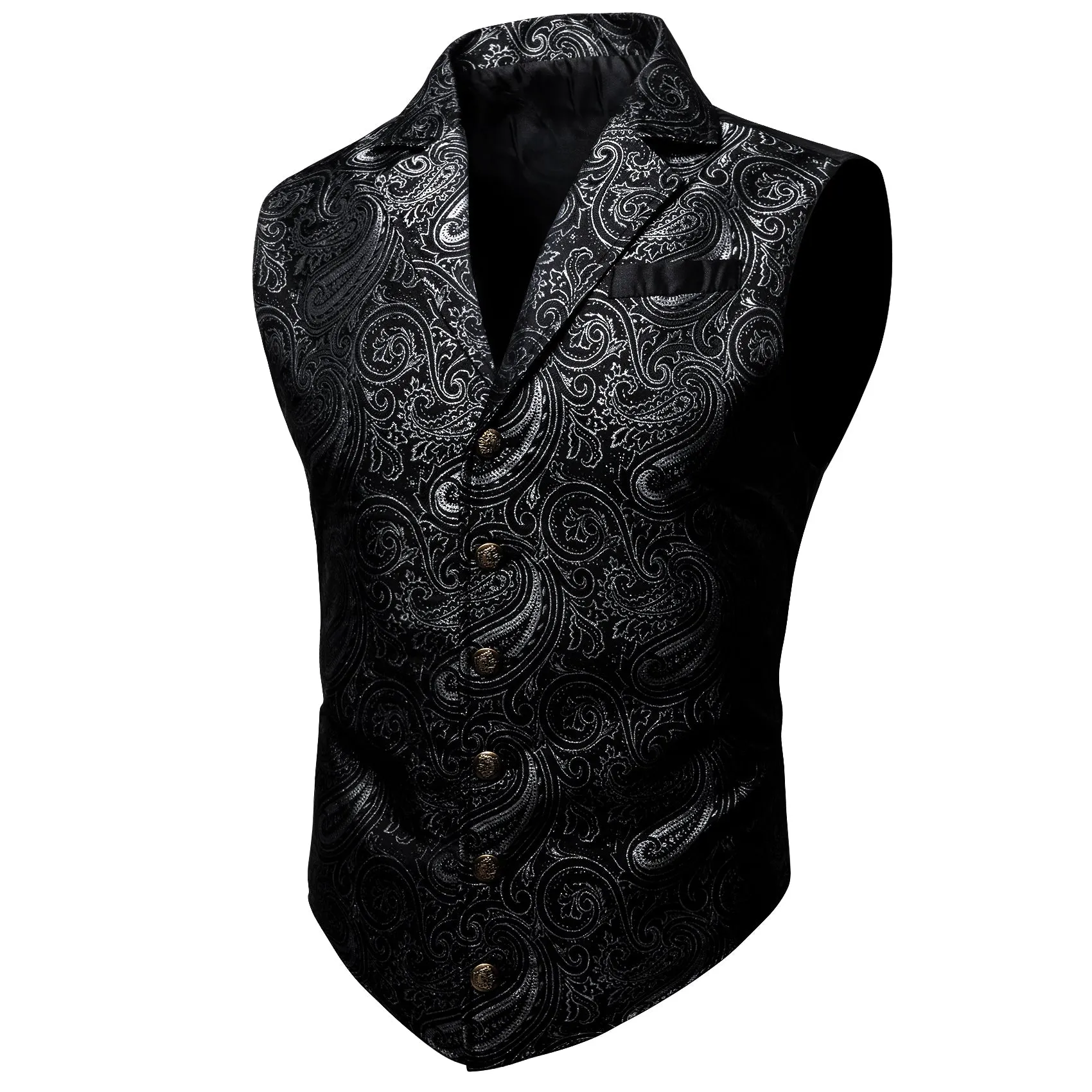 Ties2you Men's Vest Black White Paisley Jacquard Notched Collar Victorian Suit Vest