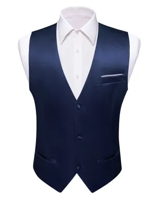 Ties2you Tuxedo Vest Oxford Blue Solid Button V Neck Dress Work Vest for Men