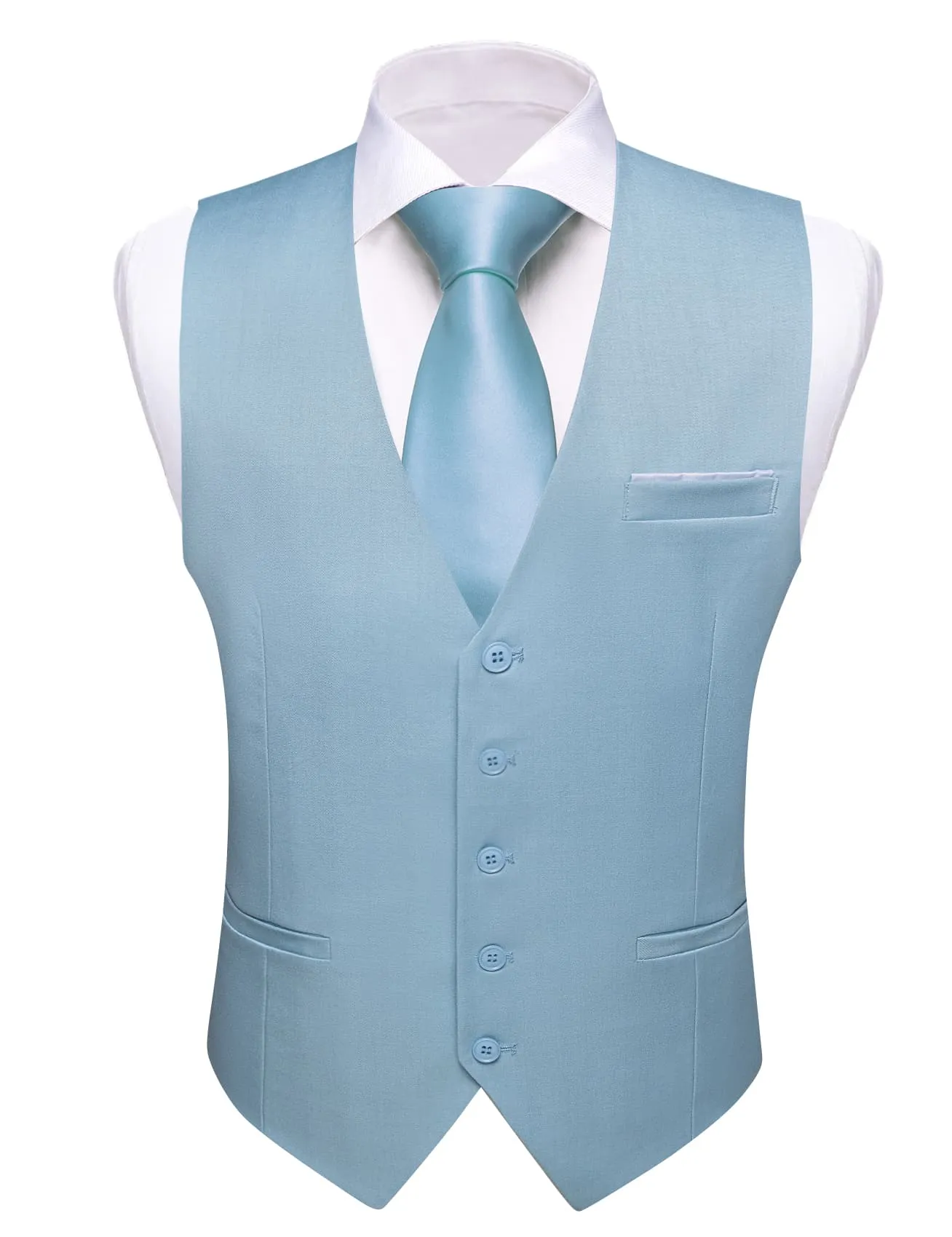 Ties2you Work Vest Pastel Blue Solid Button Silk Mens Dress Vest Jacket Business