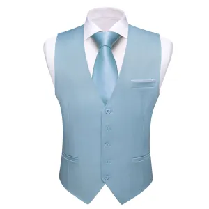 Ties2you Work Vest Pastel Blue Solid Button Silk Mens Dress Vest Jacket Business