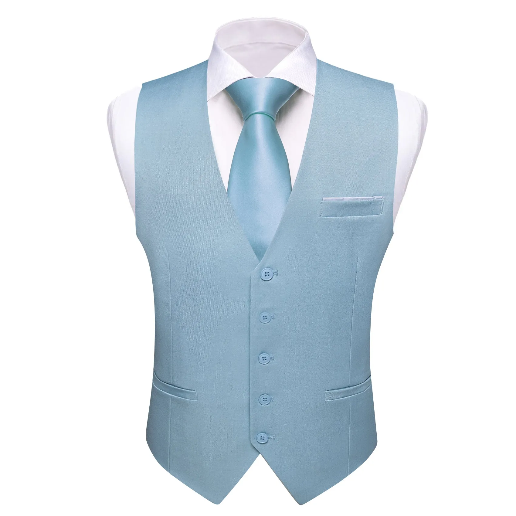 Ties2you Work Vest Pastel Blue Solid Button Silk Mens Dress Vest Jacket Business