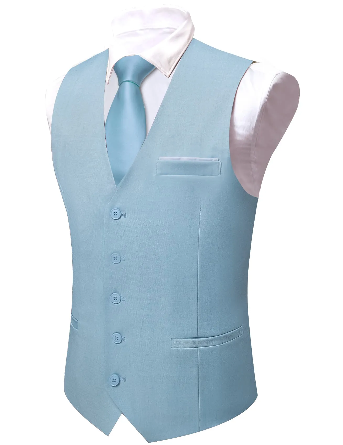 Ties2you Work Vest Pastel Blue Solid Button Silk Mens Dress Vest Jacket Business