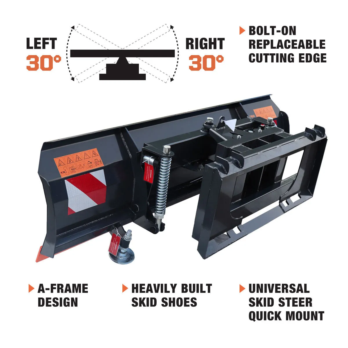 TMG Industrial 86” Skid Steer Dozer Blade/Snow Plow Pusher, 30° Left & Right, Bolt-On Cutting Edge, Adjustable Skid Shoes, Universal Quick Mount, TMG-DB86